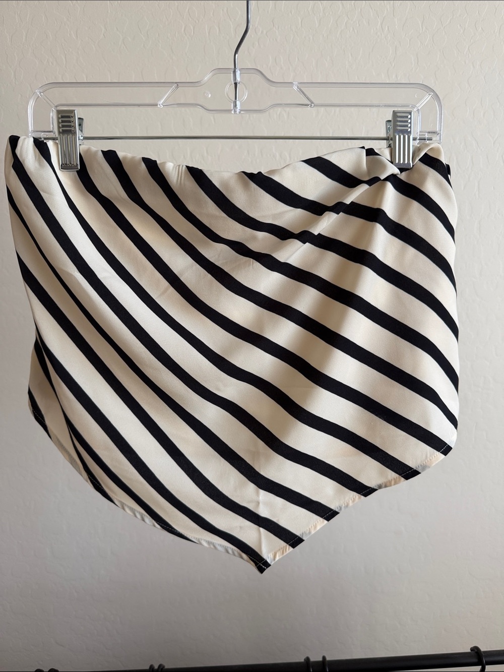 Striped Black and Cream Silk Handkerchief Hem Tube Top